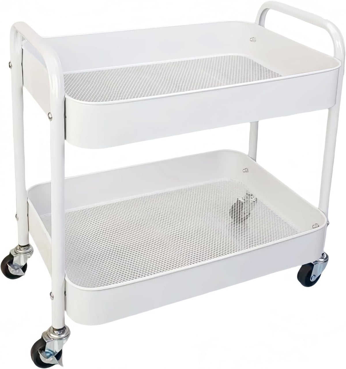 2 Tier Metal Rolling Cart with Wheels for Under Desk Storage & Pantry Storage, High Load-Bearing