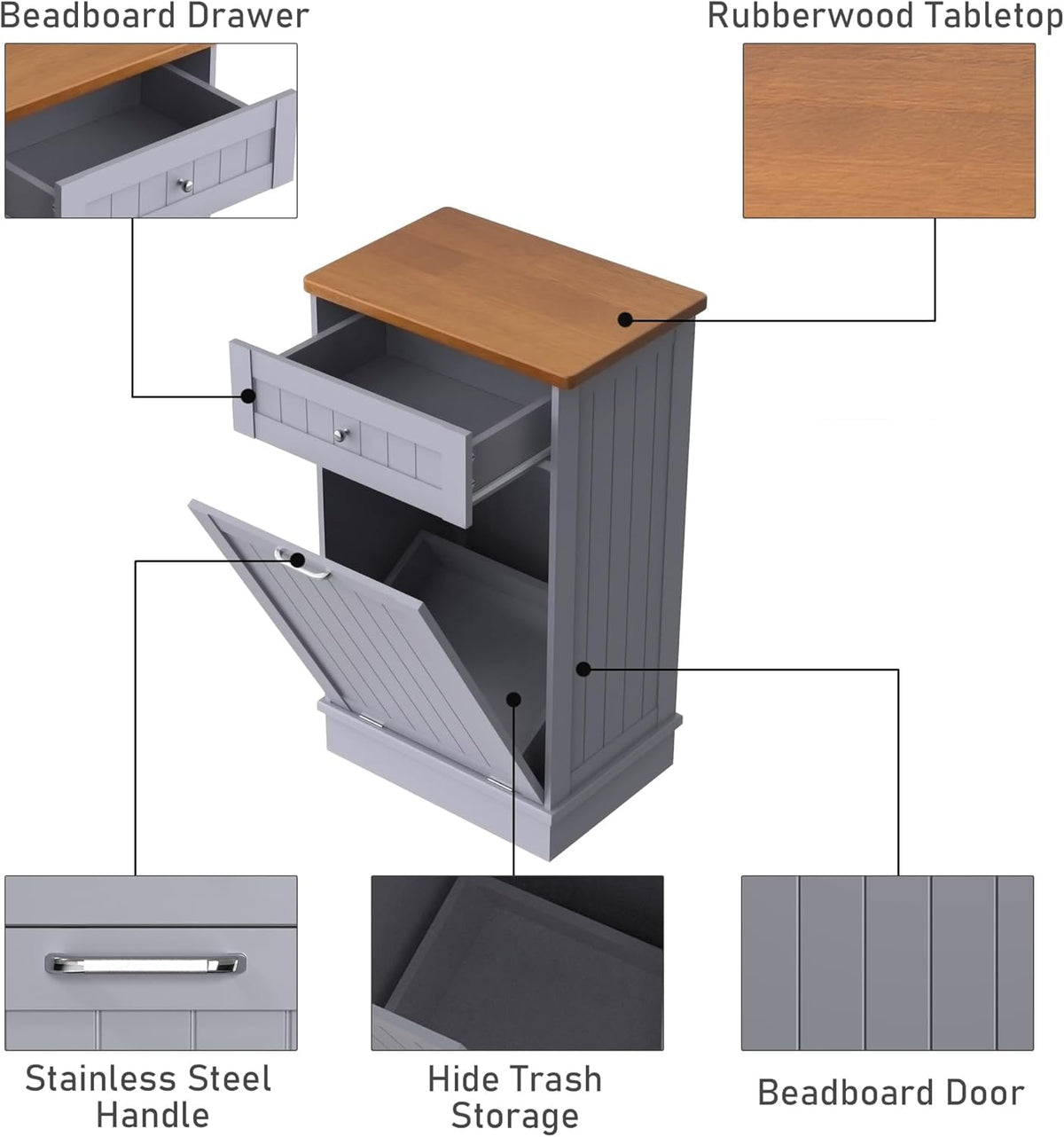 Betterhood Tilt Out Trash Cabinet 10 Gallon Wooden Free Standing Laundry Sorter Cabine,Recycling