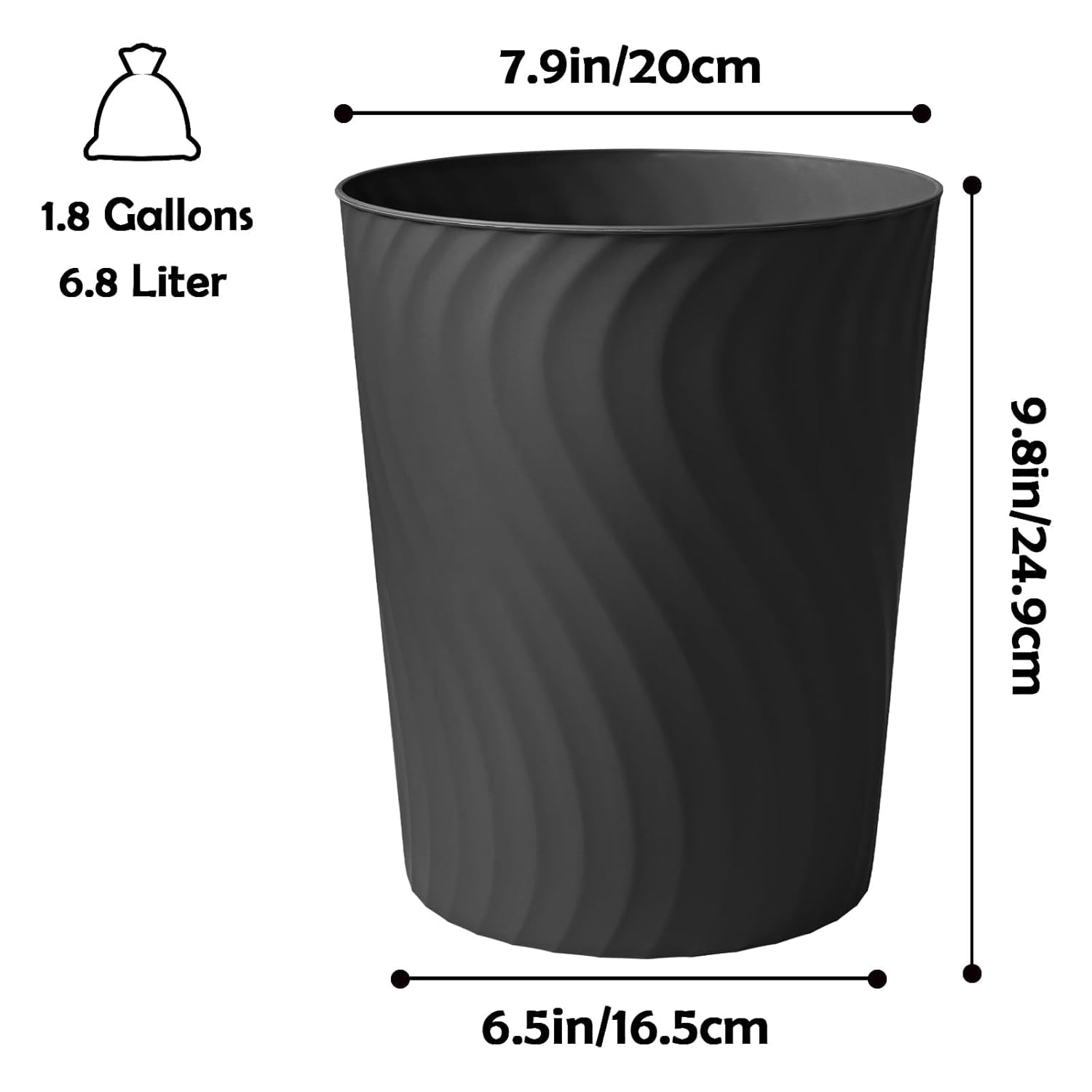 YGJT Small Trash Can, 6 Pack 1.8 Gallons Bathroom Trash Can, Slim Waste Basket, Round Garbage Can