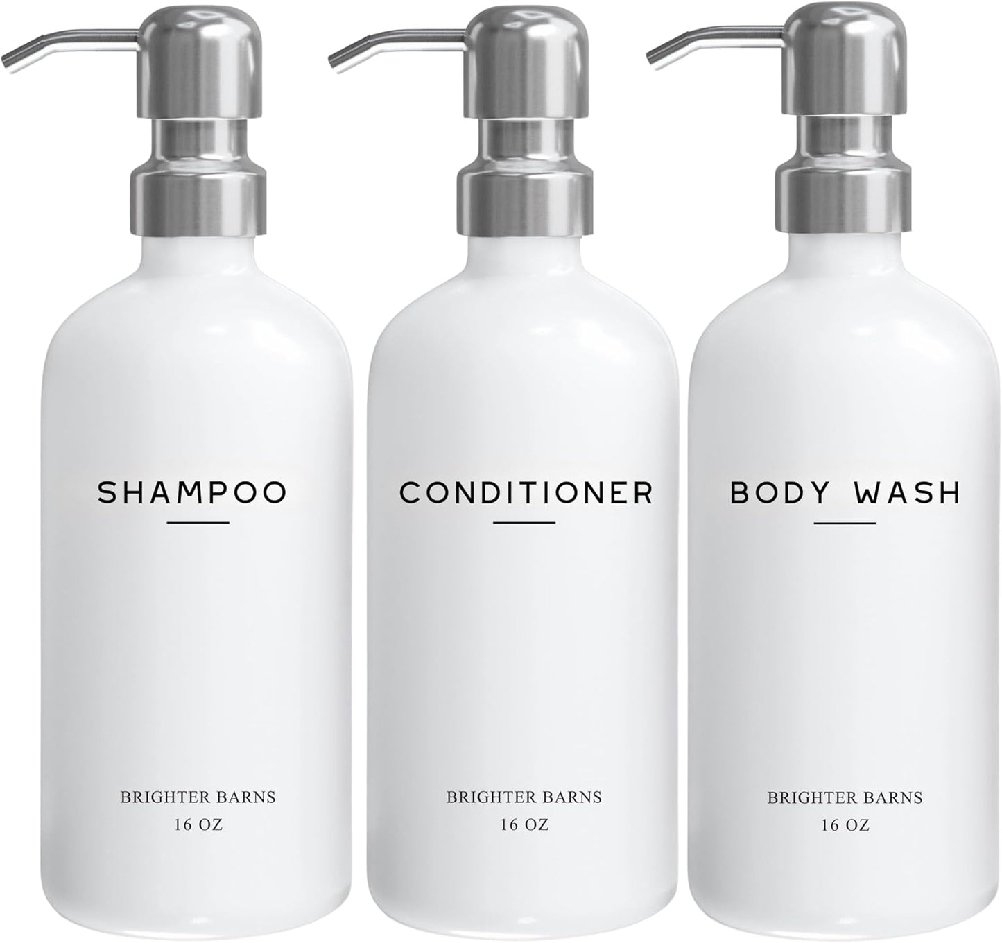 White Shampoo and Conditioner Dispenser Set by Brighter Barns - Shower Dispenser for Bathroom