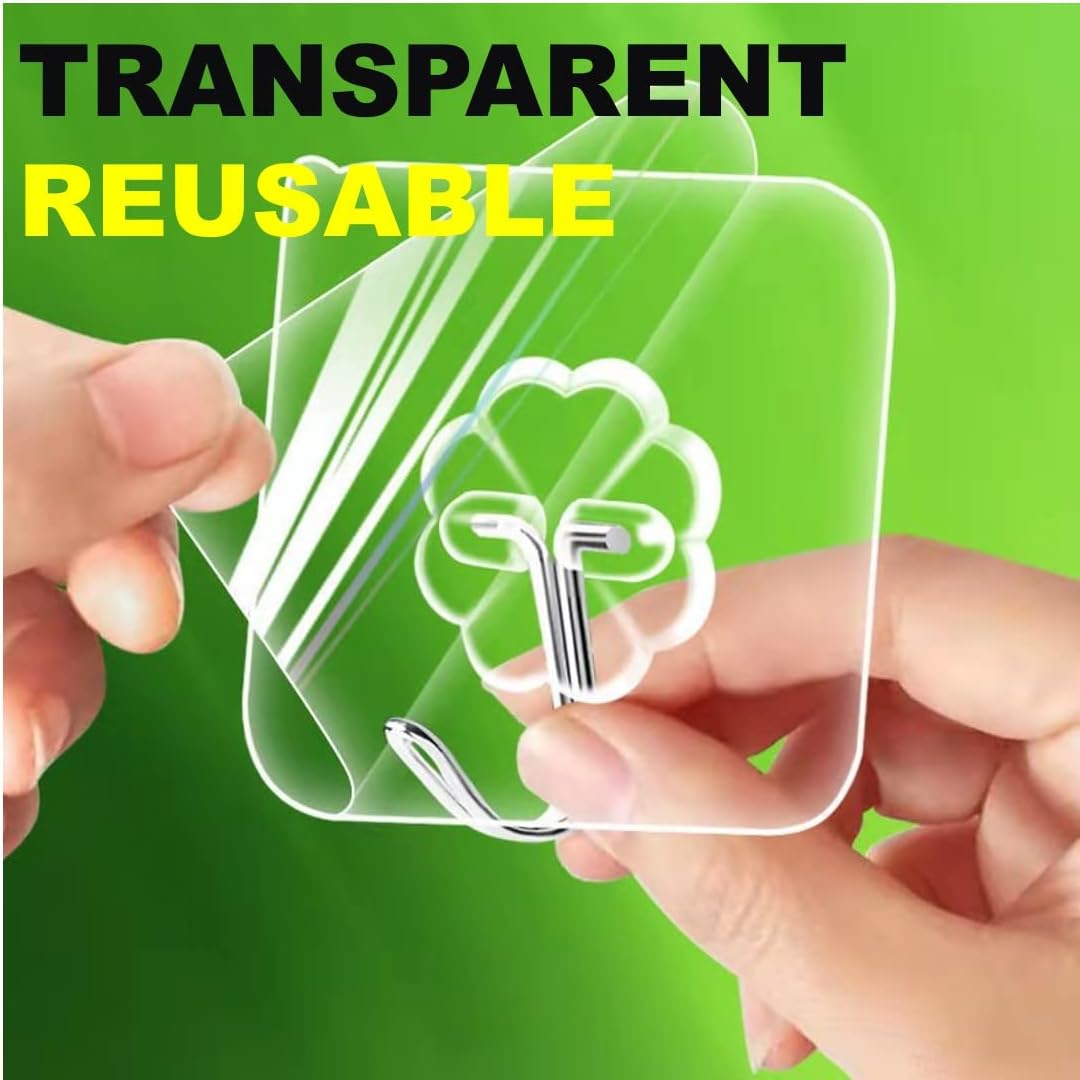40pcs Heavy Duty Adhesive Hooks for Damage-Free Hanging - Transparent Plastic Hangers for Ceilings