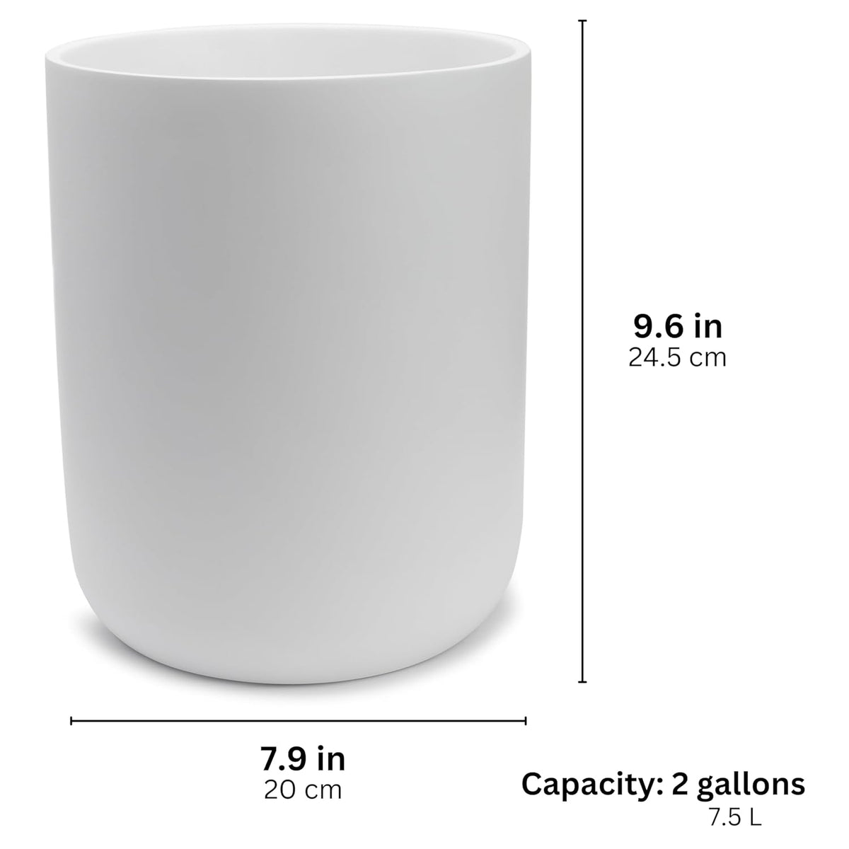 Matte White Round Compact Trash Can Mini, 2 Gallons / 7.5L Garbage Bin, Tiny Wastebasket for