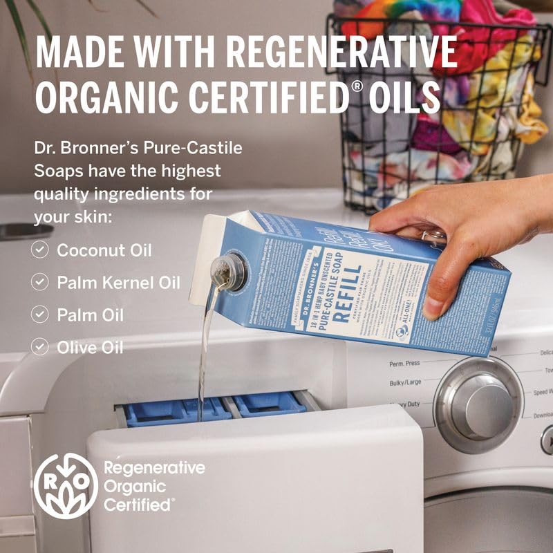 Dr. Bronner's Pure-Castile Liquid Soap Refill - Made with Regenerative Organic Certified Oils, 86%