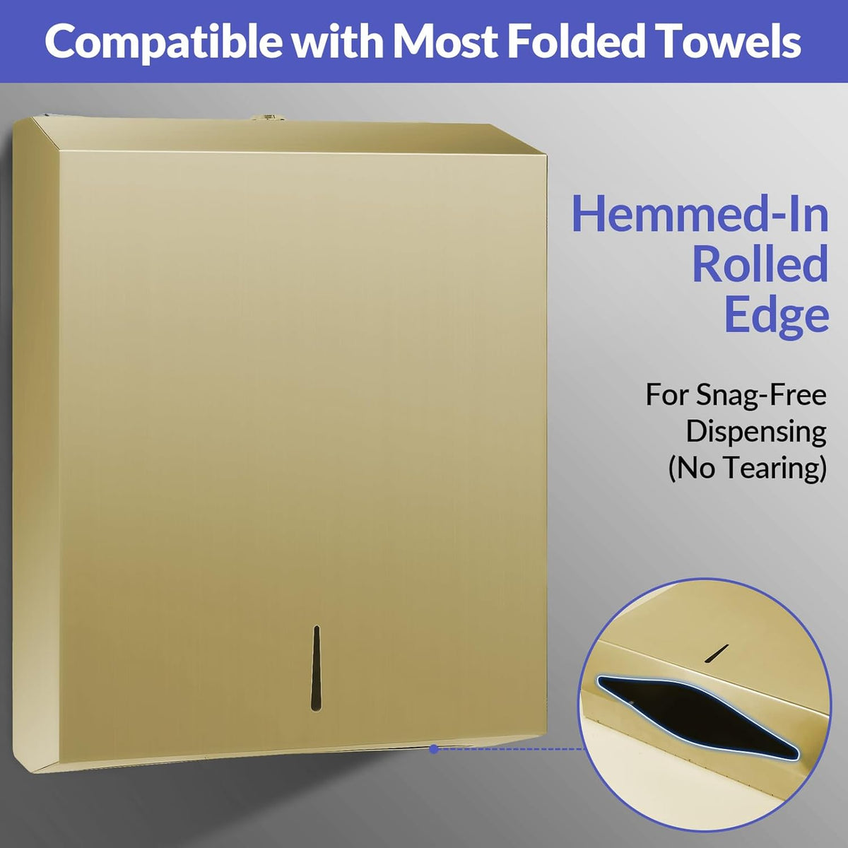 Paper Towel Dispenser Wall Mount, Brushed Gold Stainless Steel Commercial Paper Towel Holder with