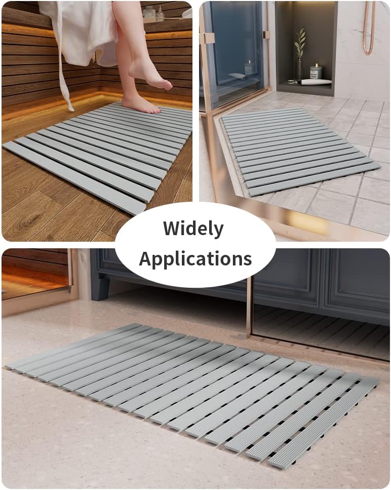 PADOOR Shower-Mat Non Slip, Heavy Duty Bathtub-Mat Curlable Quick Drain Sturdy Bath Tub Mat Without