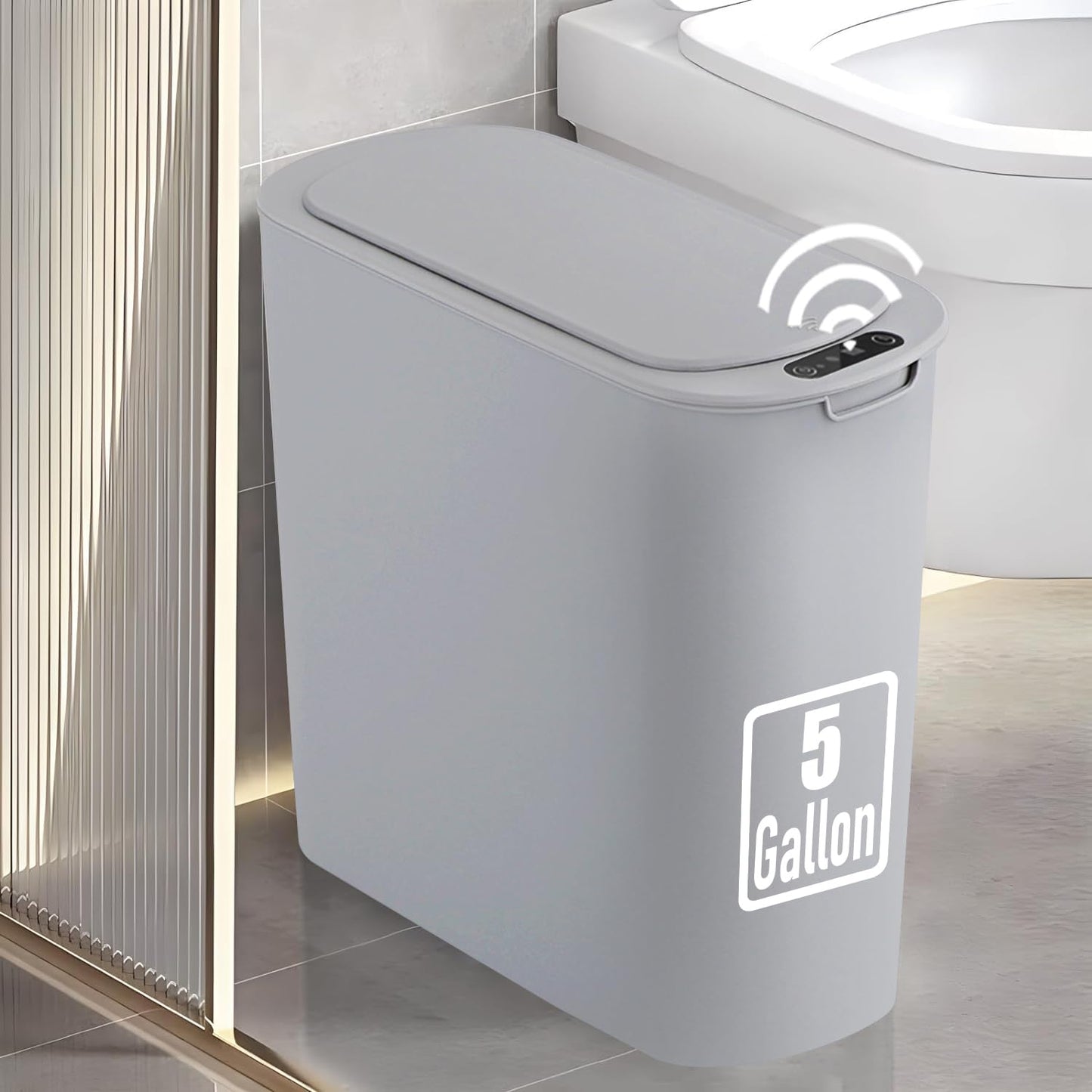 5 Gallon Motion Senor Bathroom Trash Can with Lid, Automatic Garbage Can Touchless, Smart Plastic