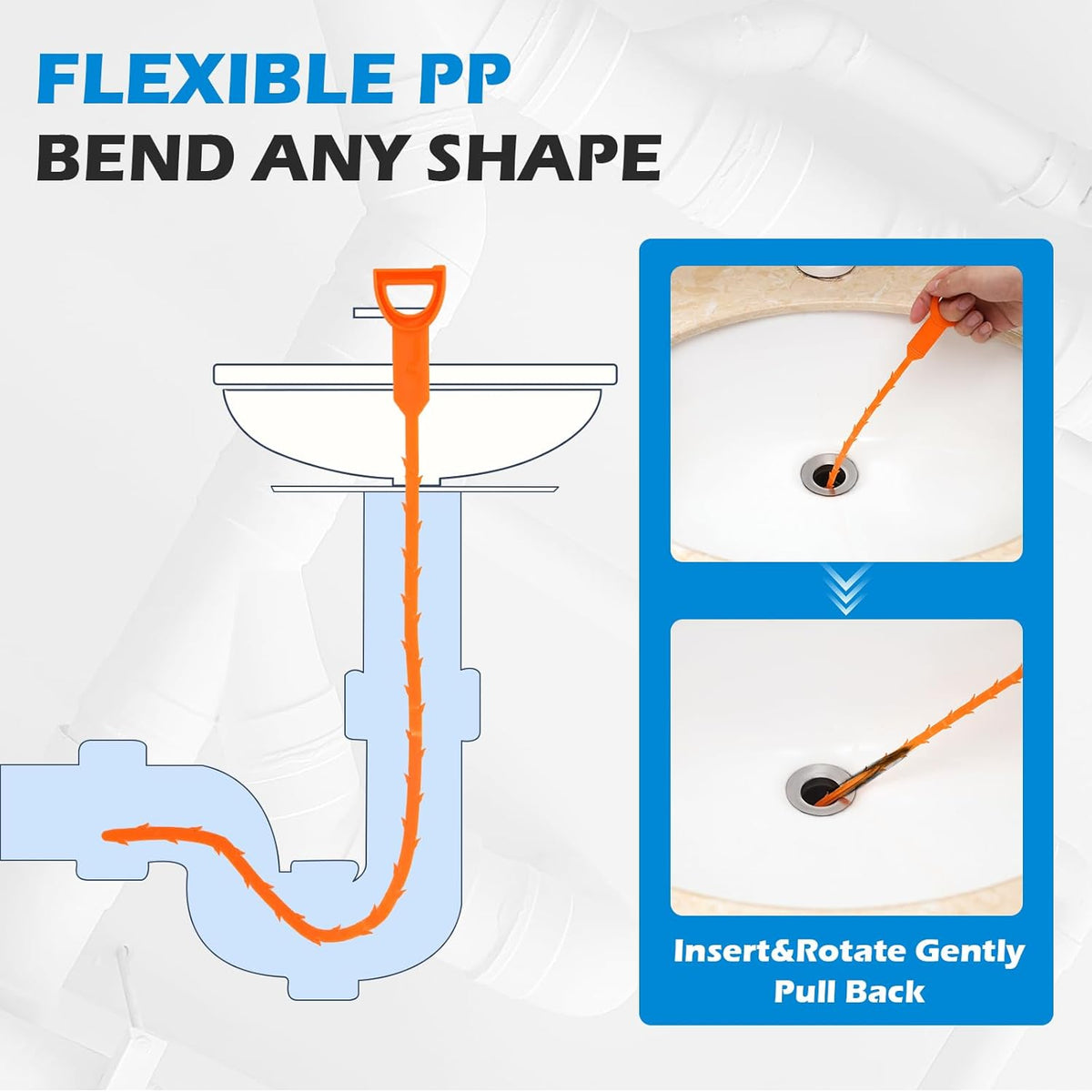10 PCS Drain Snake Hair Drain Clog Remover Tool Set, Snake Drain Hair Removal Tool, Grabber Claw