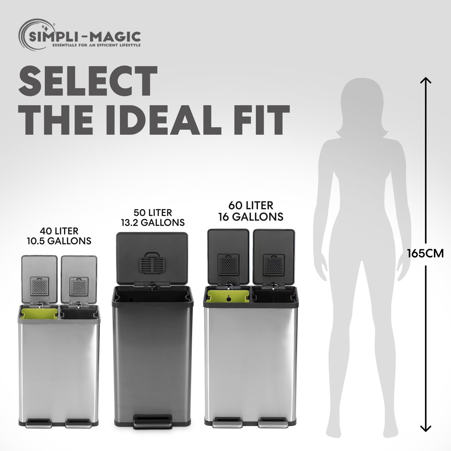 SIMPLI-MAGIC 13.2 Gallon (50L) Step Trash Can – Kitchen Garbage Can with Slow-Close Lid – Odor