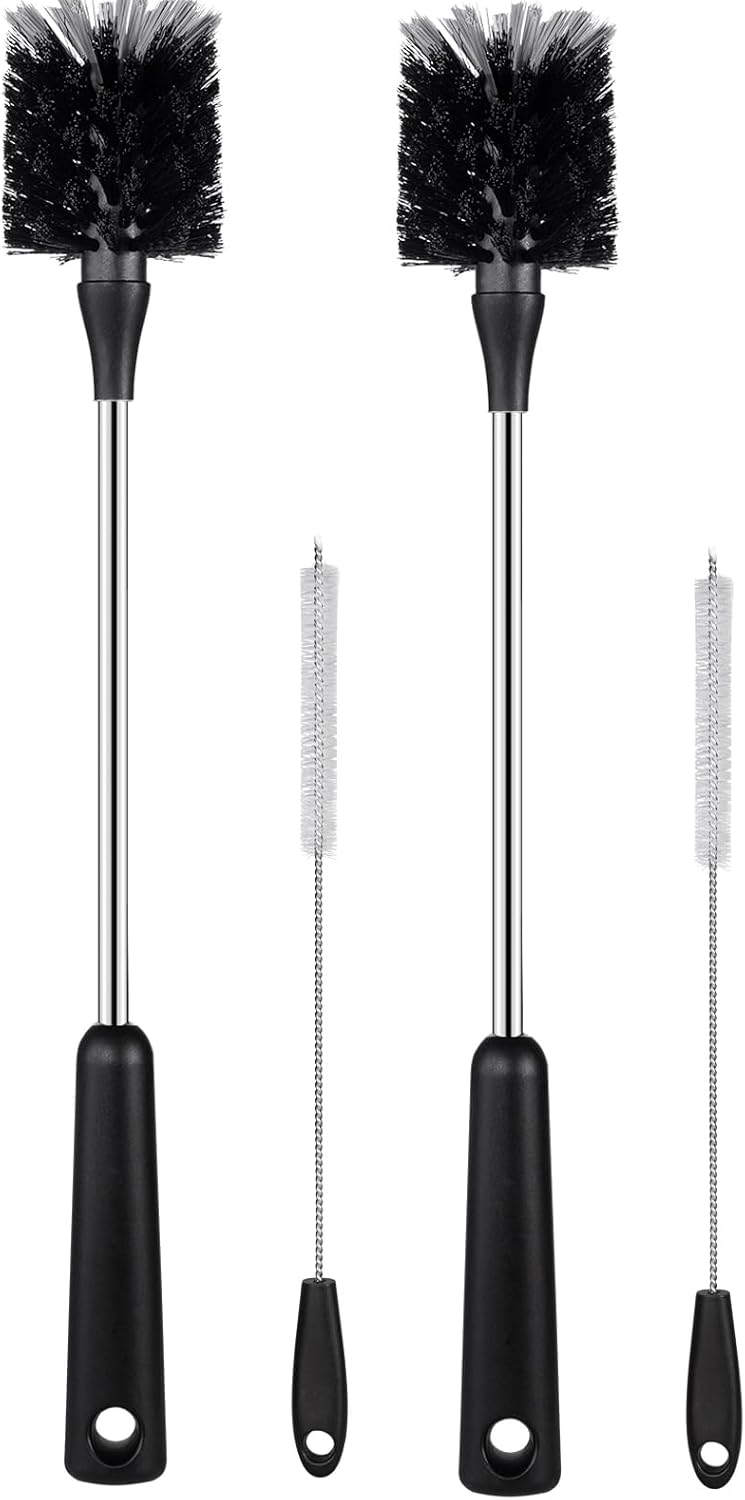 4 Pack Water Bottle Brushes with Straw Cleaner, Stainless Steel Handle Baby Bottle Brush Cleaner