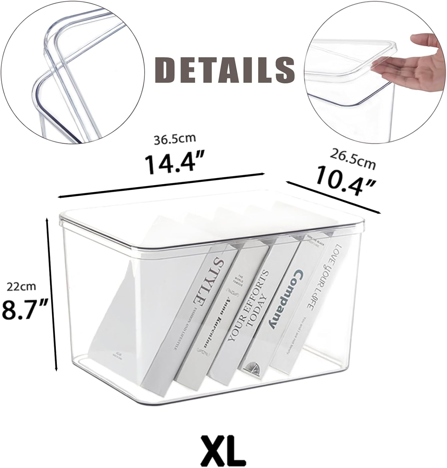 Clear plastic storage bins with LIDS-4packs,storage containers for snacks, cosmetics, books, dog