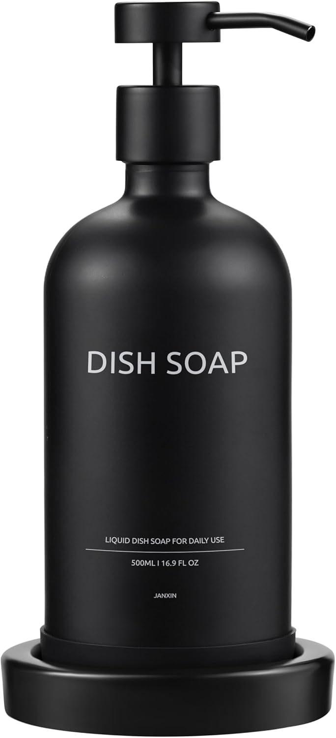 Glass Soap Dispenser Set by Janxin,Bathroom Soap Dispenser Set with Ceramic Tray,Luxury Bathroom