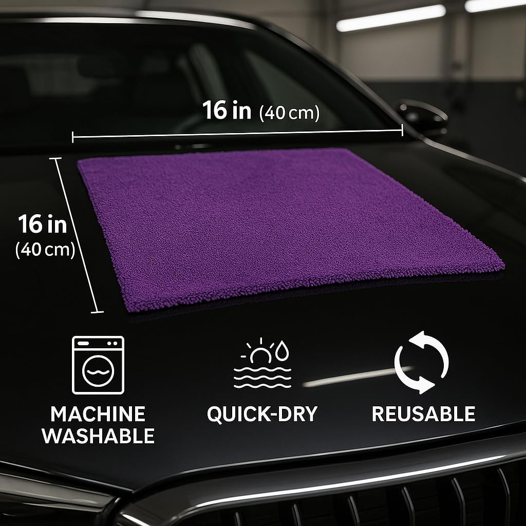 Paks - Edgeless Microfiber Towels 4-Pack - Car Detailing Wash Cloths for Cleaning - 16x16 Car