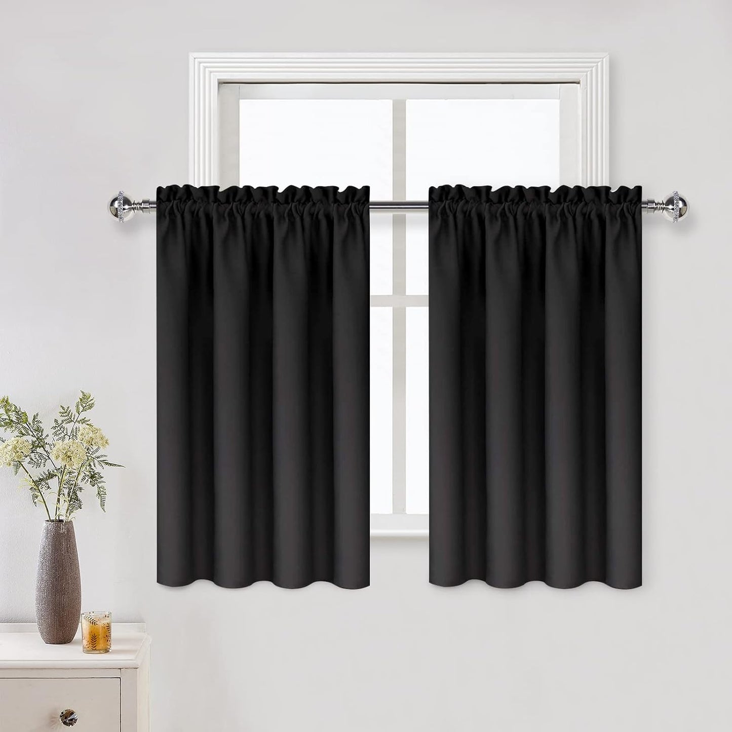 DWCN Black Short Blackout Curtains for Small Window, Thermal Insulated Energy Saving Room Darkening