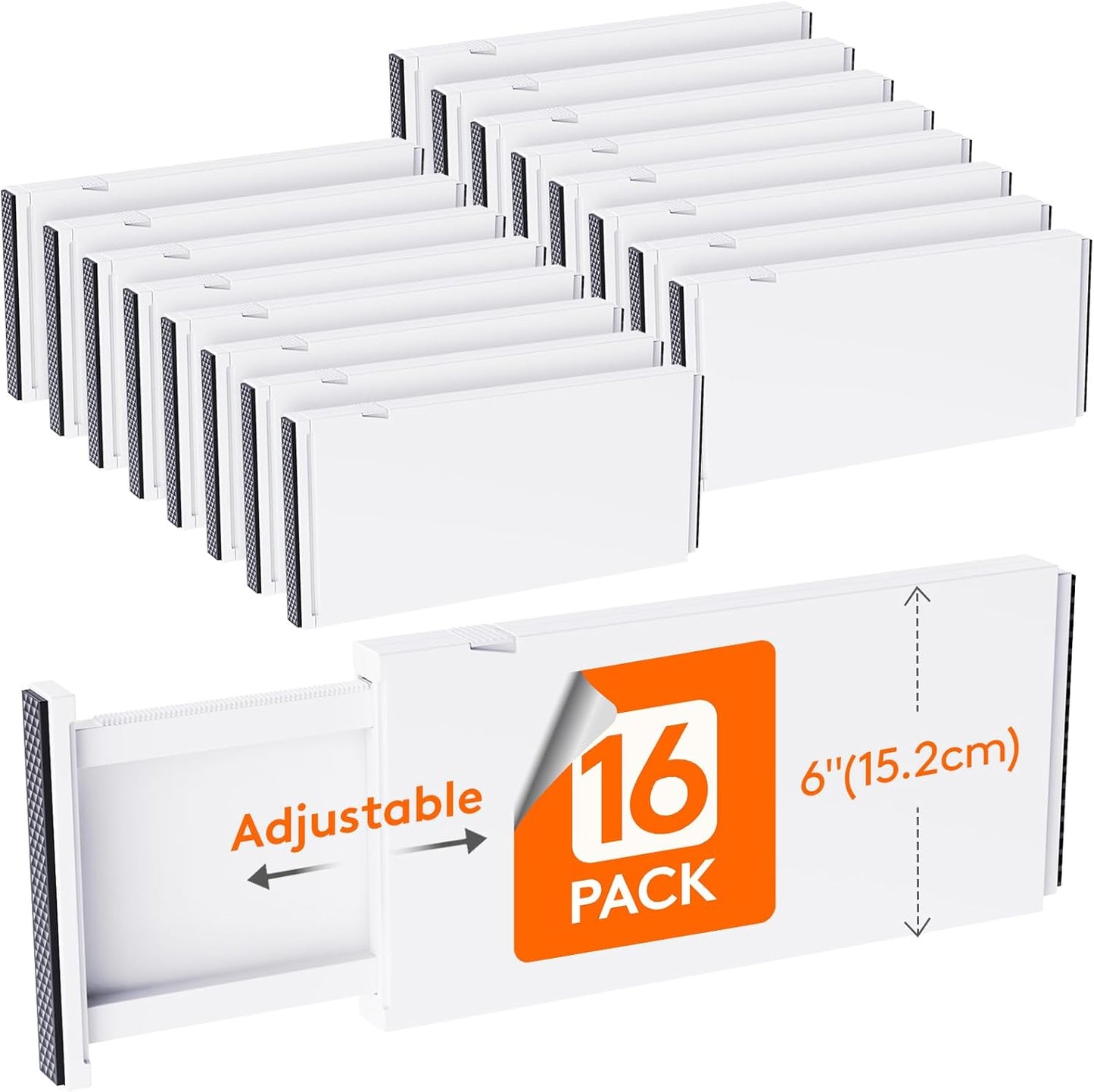 Lifewit 16 Pack Drawer Dividers Plastic 6" High, 13.5-22" Adjustable Drawer Organizers for Clothes