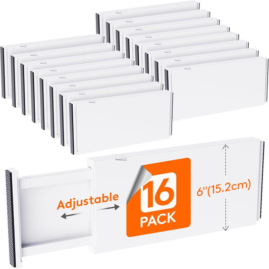 Lifewit 16 Pack Drawer Dividers Plastic 6" High, 13.5-22" Adjustable Drawer Organizers for Clothes