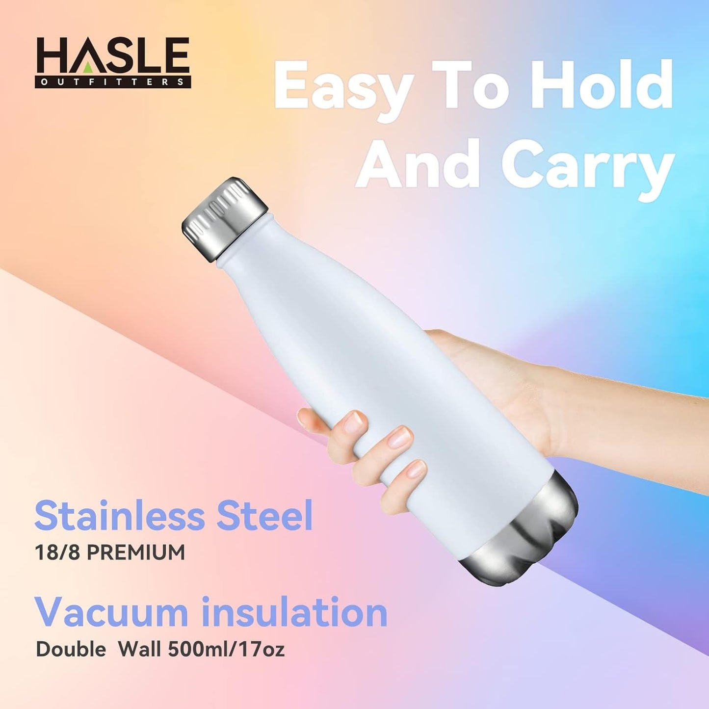 HASLE OUTFITTERS 17oz Stainless Steel Water Bottles Bulk, Vacuum Insulated Water Bottles Double