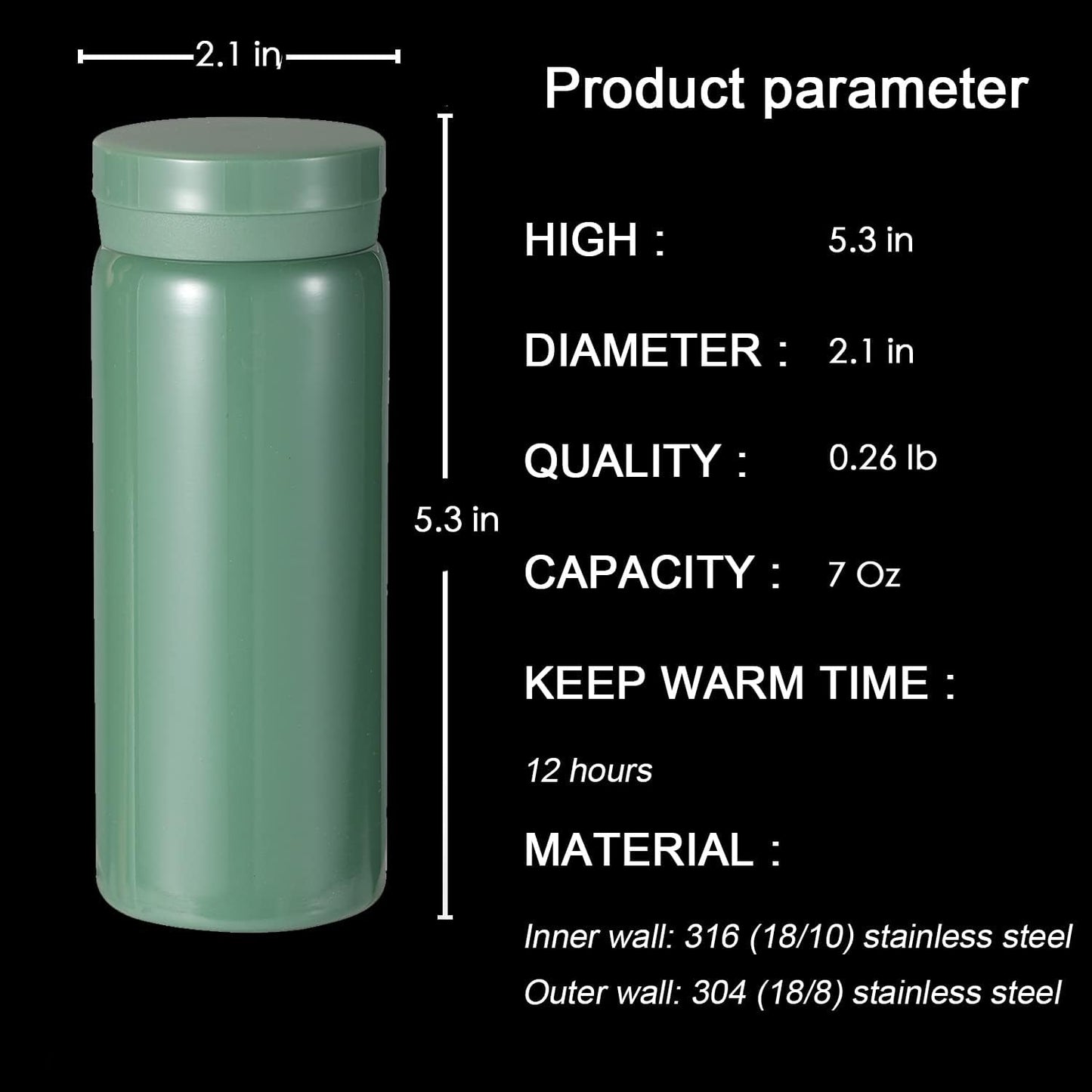 Mini Thermos Cute Water Bottle - 7 oz Tiny Insulated Vacuum 18/10 Stainless Steel Small Flask
