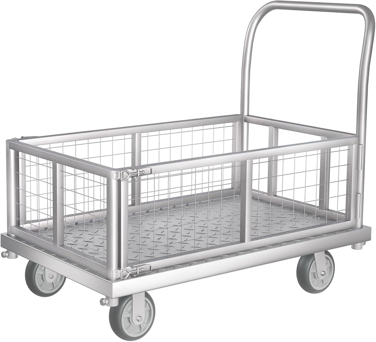 4-in-1 Platform Truck Cart with Cage, Multi-Purpose Heavy Duty Steel Flatbed Cart with 2200lbs