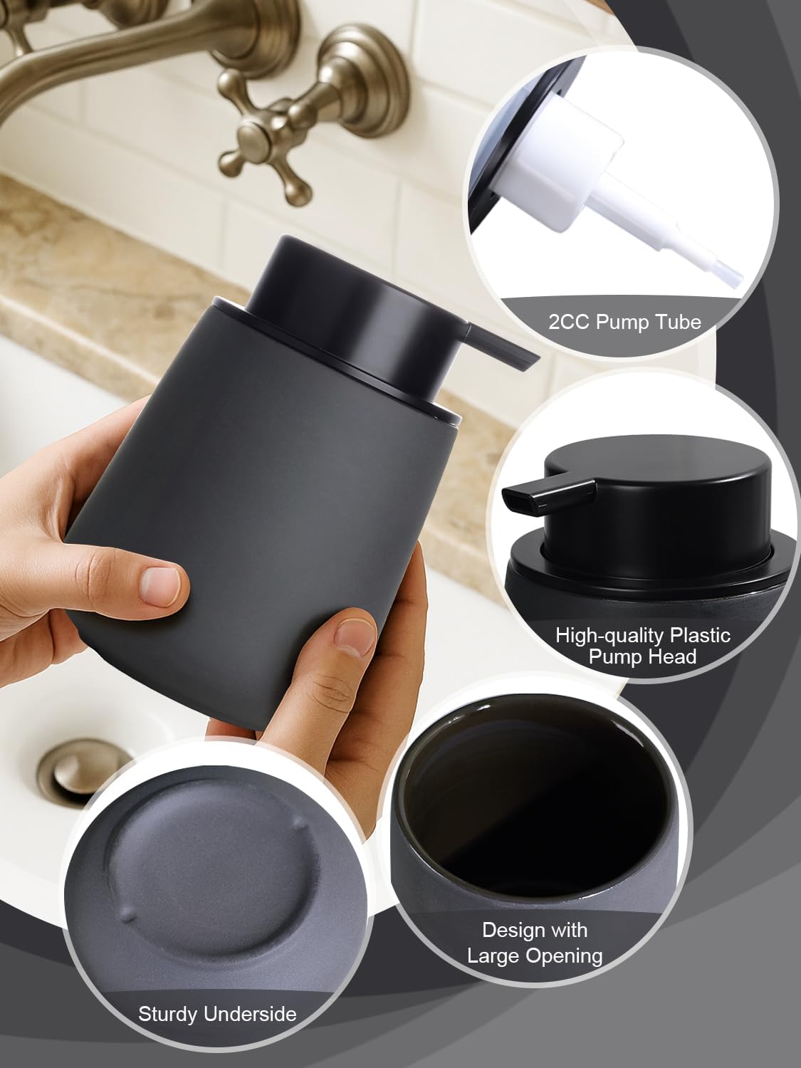 INGOFIN Ceramic Foaming Soap Dispenser - 12oz Foam Hand Soap Dispenser Bathroom, Ceramic Dish Soap