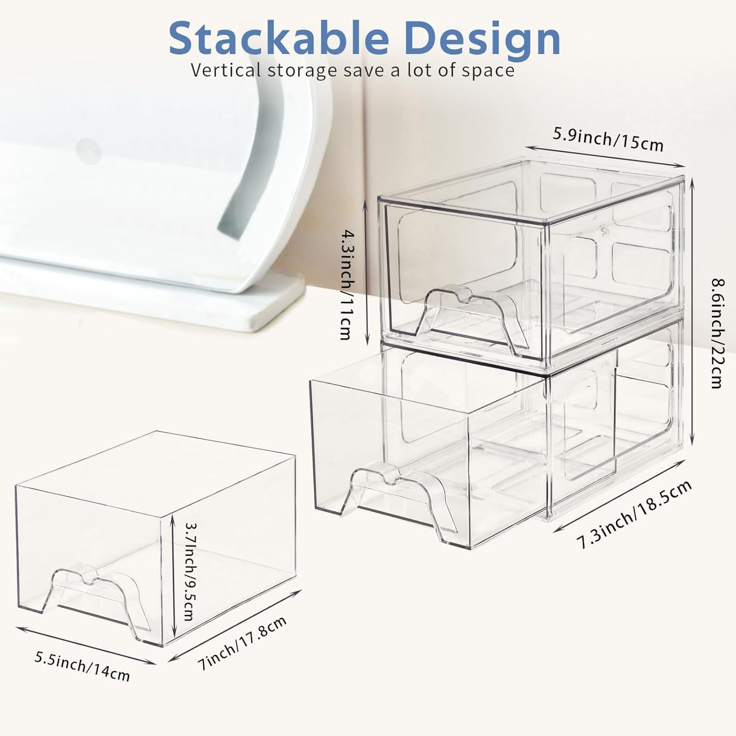 Plastic Drawers Storage, 8 Pack Clear Stackable Storage Drawers, Acrylic Storage Bins with Drawers