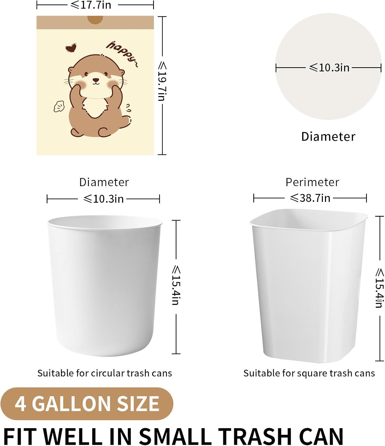 VOK 4 Gallon Trash Bags with Otters Printed, Drawstring Small Garbage Bags, Tear-Resistant &