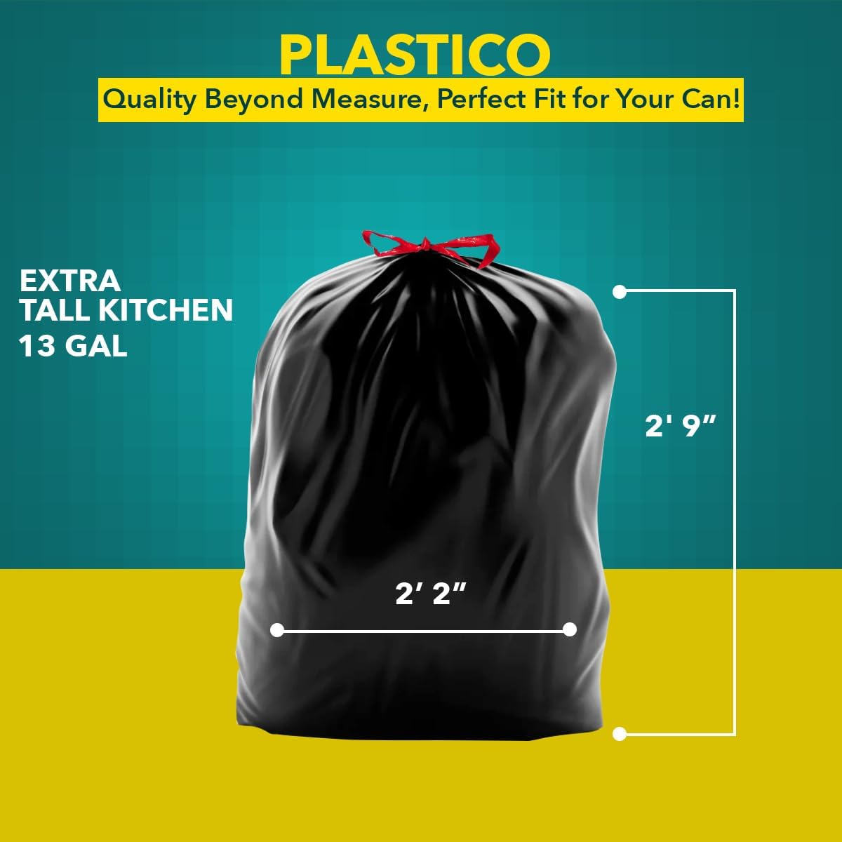 Plastico Extra Tall Kitchen Trash Bags - 18 Gallon, Black, 36 Garbage Bags, Extra Strong, Easy