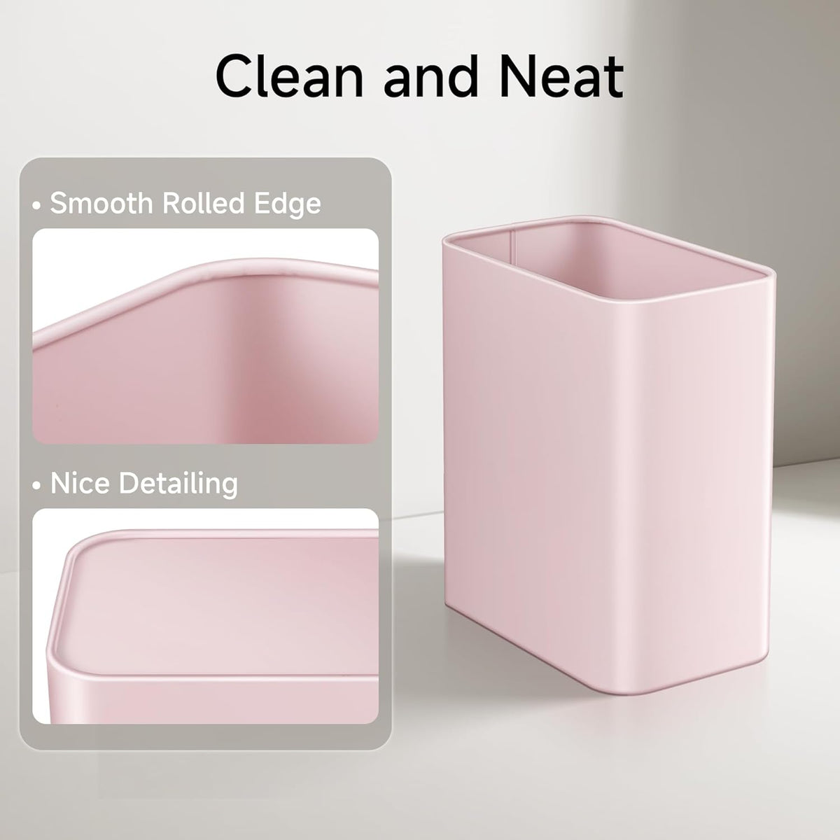 TIPGO Small Metal Trash Can, 2.1 Gallon Slim Trash Can for Bathroom, Wastebasket Garbage Bin for
