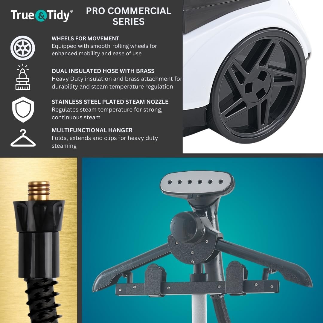 True & Tidy Heavy Duty Commercial Full Size Standing Garment Steamer for Clothes with Extra Large
