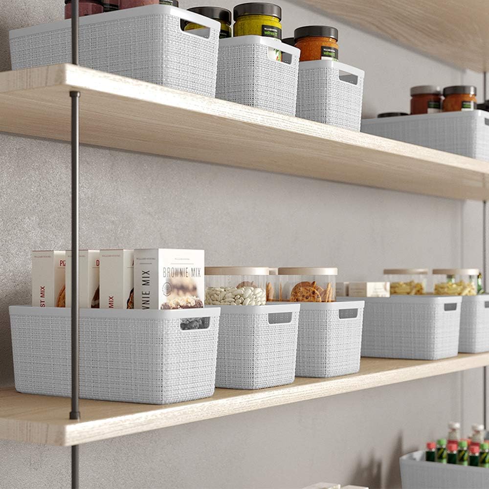 Curver Jute Decorative Plastic Organization and Storage Basket Perfect Bins for Home Office, Closet