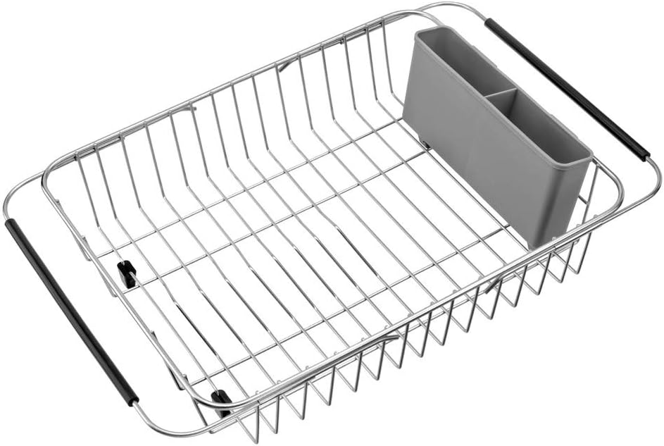 SANNO Expandable Dish Drying Rack,Dish Drainer,Dish Plate Holder Basket in Sink or On Counter with