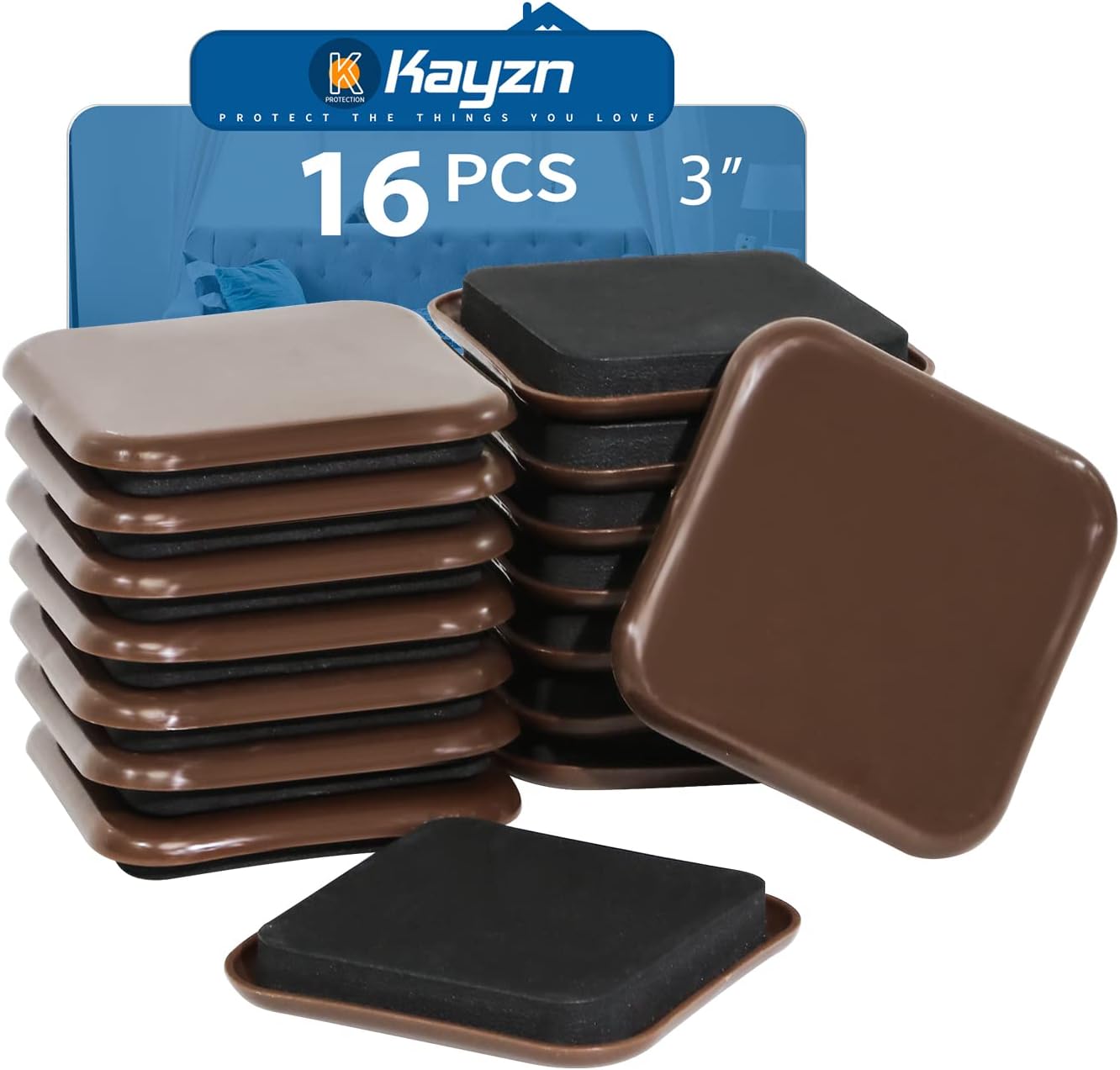 Square Furniture Sliders, 16pcs 3 inch Furniture Moving Kits Carpet Slider for Moving Heavy
