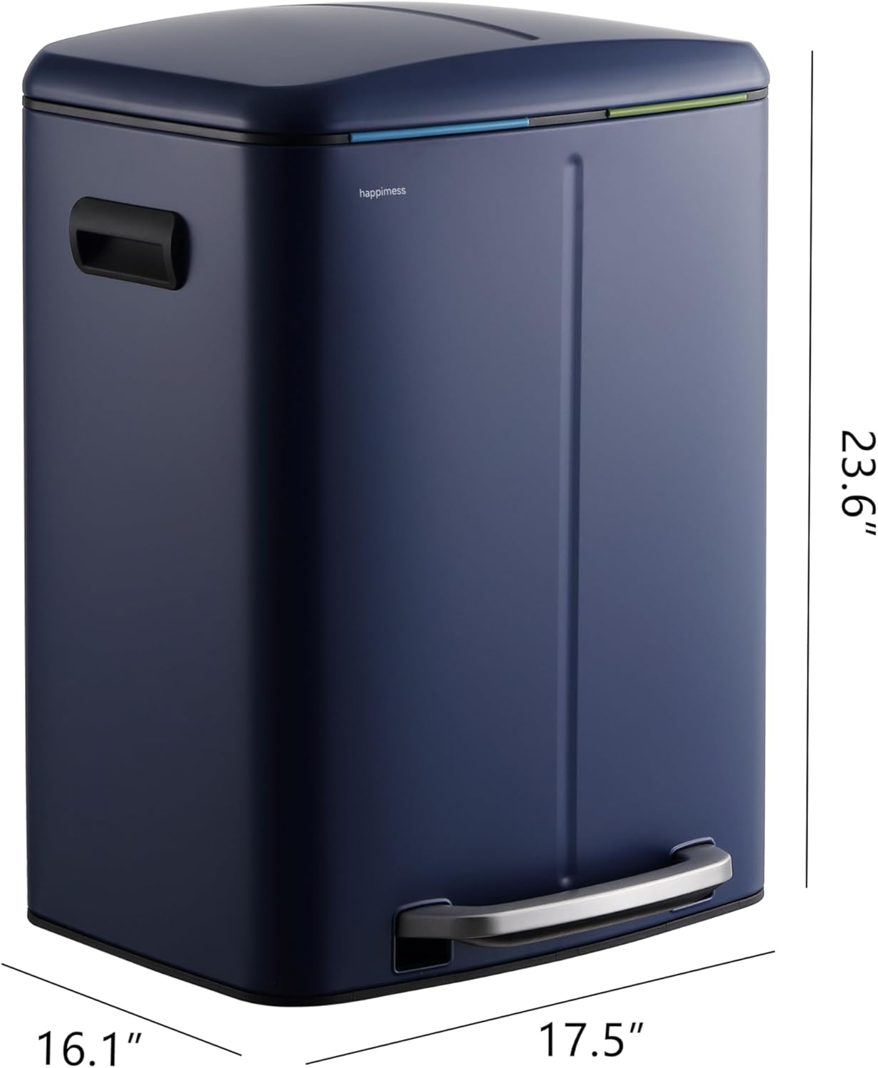 happimess HPM1005J Marco Rectangular 10.6-Gallon Double Bucket Trash Can with Soft-Close Lid, Denim