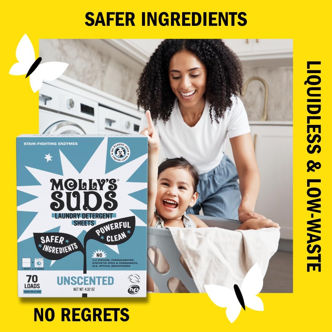Molly’s Suds Laundry Detergent Sheets | Gentle on Sensitive Skin, Powerful Bio-Based Enzymes