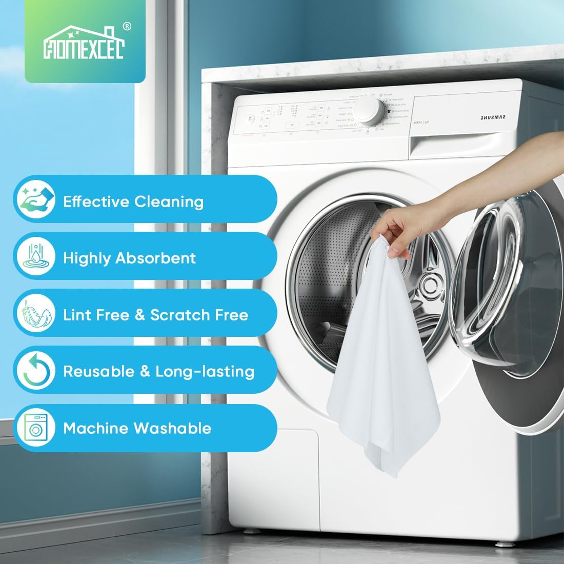 HOMEXCEL White Microfiber Cleaning Cloth, 24 Pack Cleaning Towels for Kitchen, Lint Free