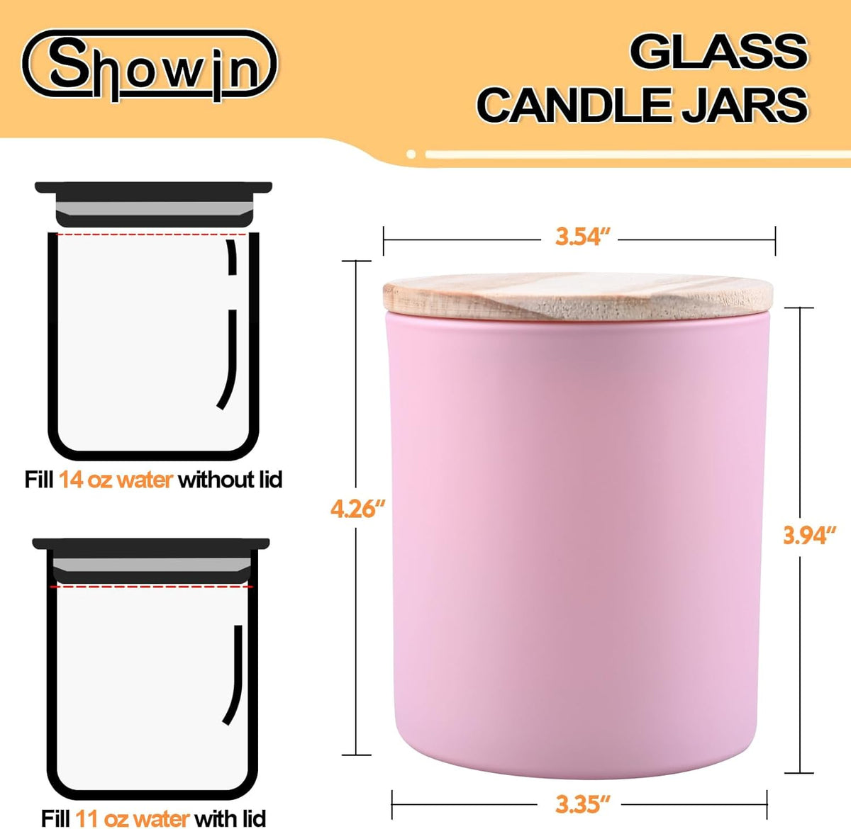 SHOWIN 14 OZ Thick Candle Jars for Making Candles 12 Pcs, 3 Wick Empty Jars with Wood Lids for
