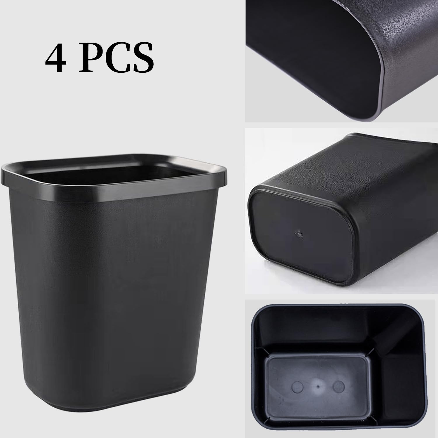 Black Small Trash Can 4Pack, 2Gallon/8 L Plastic Office Trash Can Garbage Can Under Desk, Trash