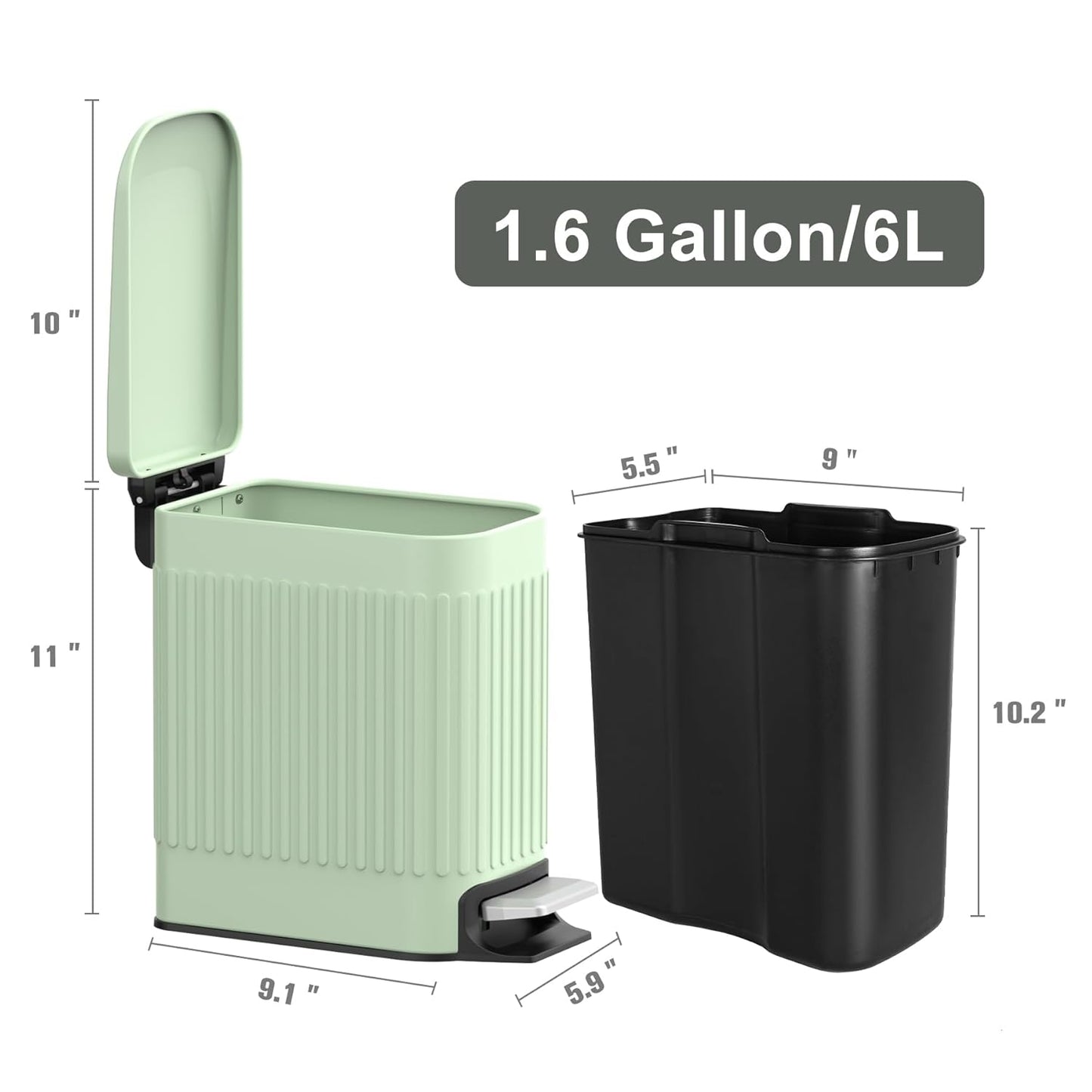 TrashAid Slim Bathroom Trash Can with Lid Soft Close, 6 Liter/1.6 Gallon Stainless Steel Small