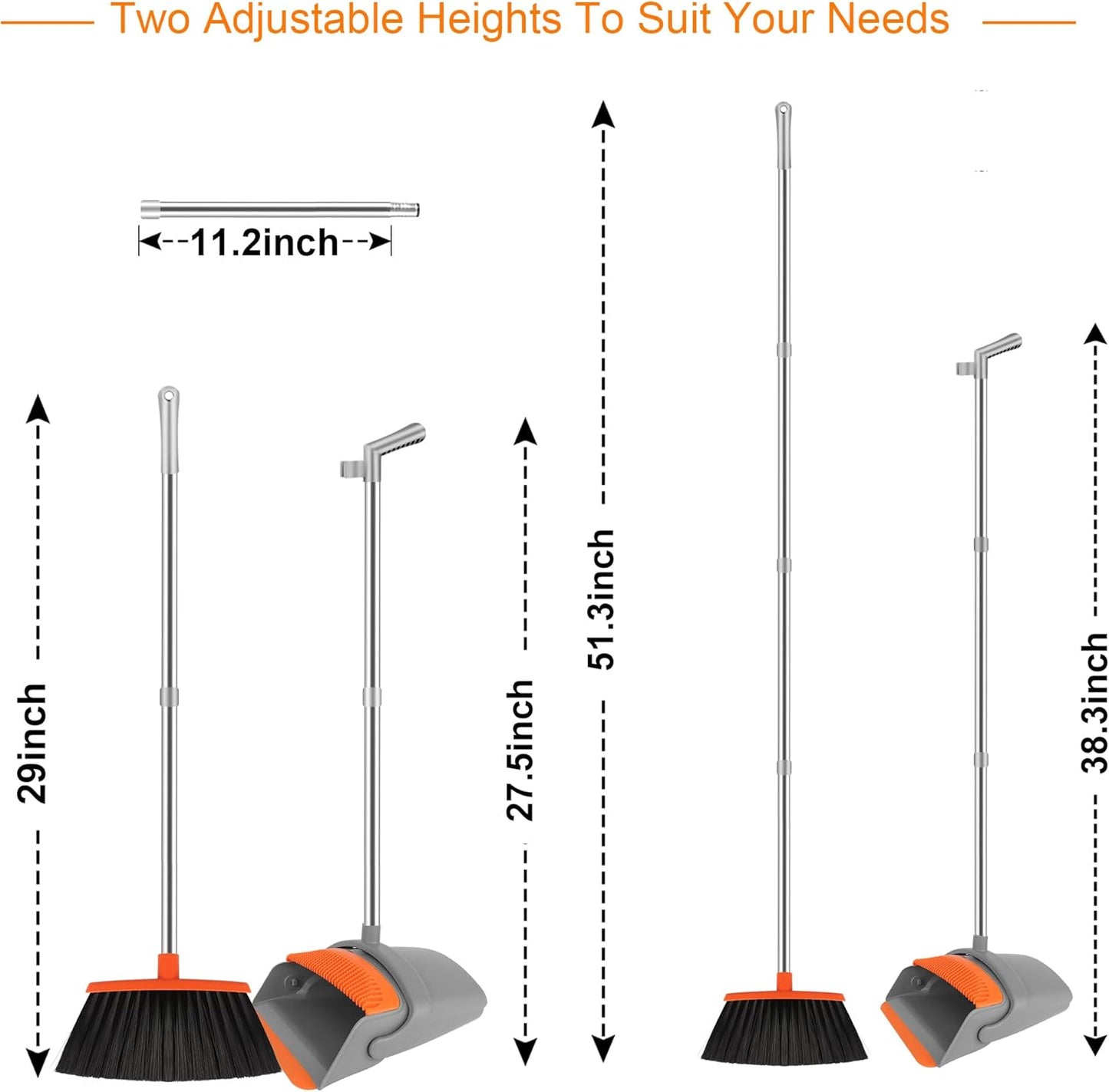 Broom and Dustpan Set for Home, Broom with Dustpan Combo Set, 51" Long Handle Dust Pan Set for