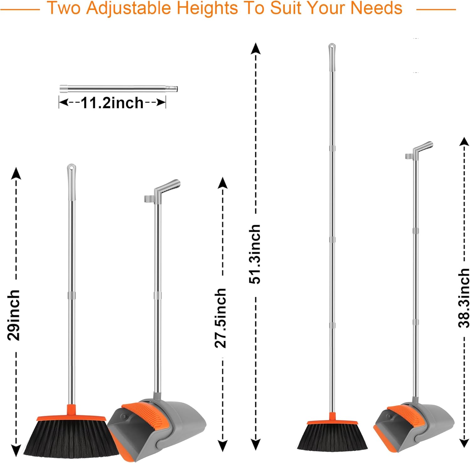 Broom and Dustpan Set for Home, Broom with Dustpan Combo Set, 51" Long Handle Dust Pan Set for