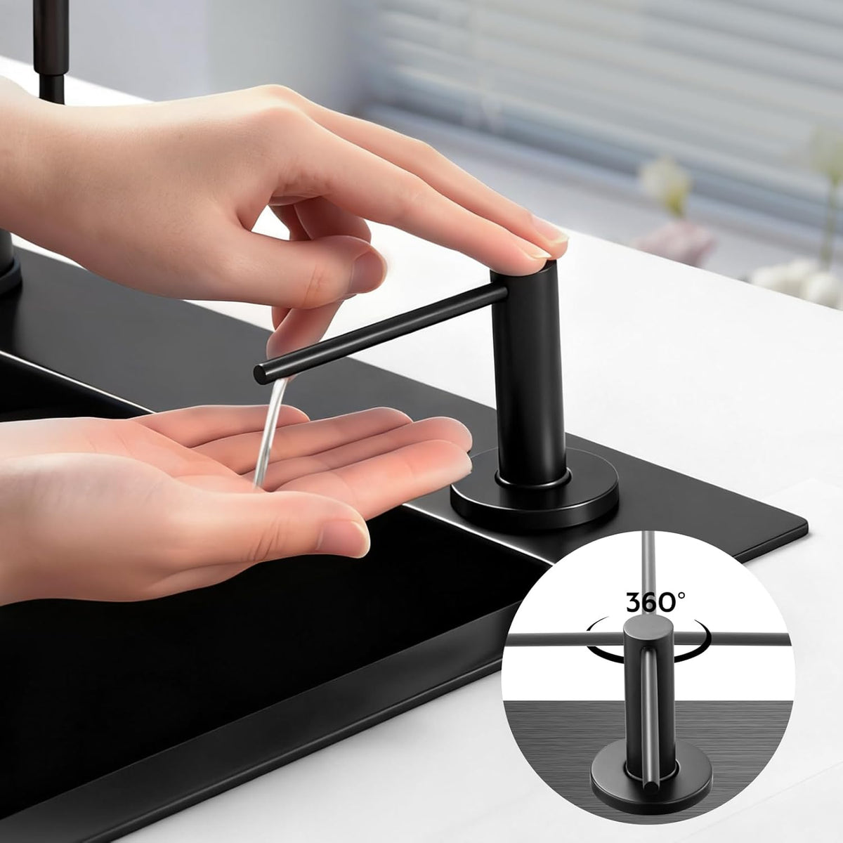 GAPPO Soap Dispenser for Kitchen Sink, Built in Sink Soap Dispenser, Matte Black Stainless Steel