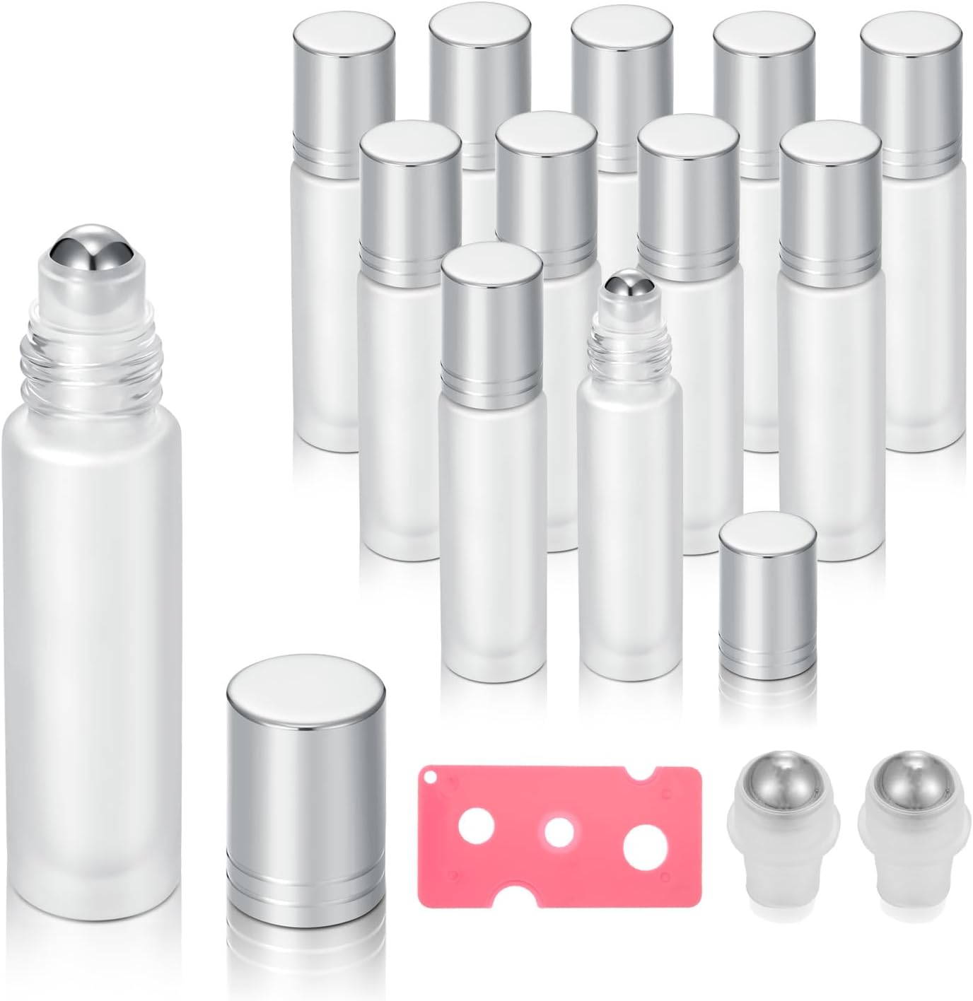 12 Pack Essential Oil Roller Bottles,10ml 0.34oz Empty Frosted Glass Roller Bottles with Stainless