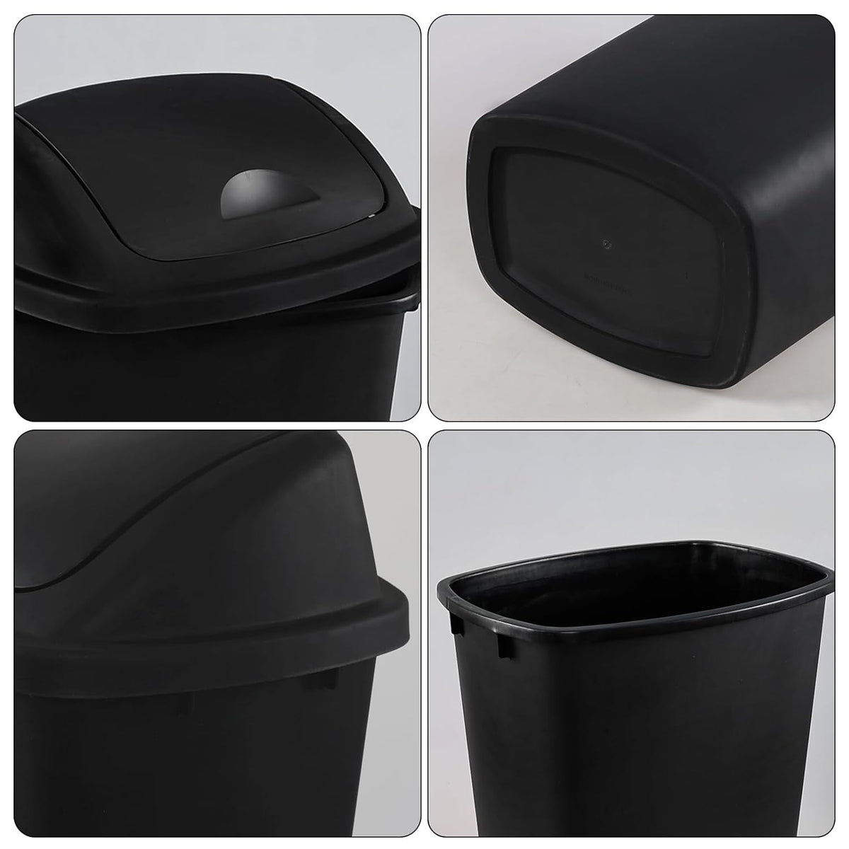 4-Pack 13 Gallon Plastic Swing Top Trash Can, Lidded Wastebasket Garbage Can for Kitchen, Garage