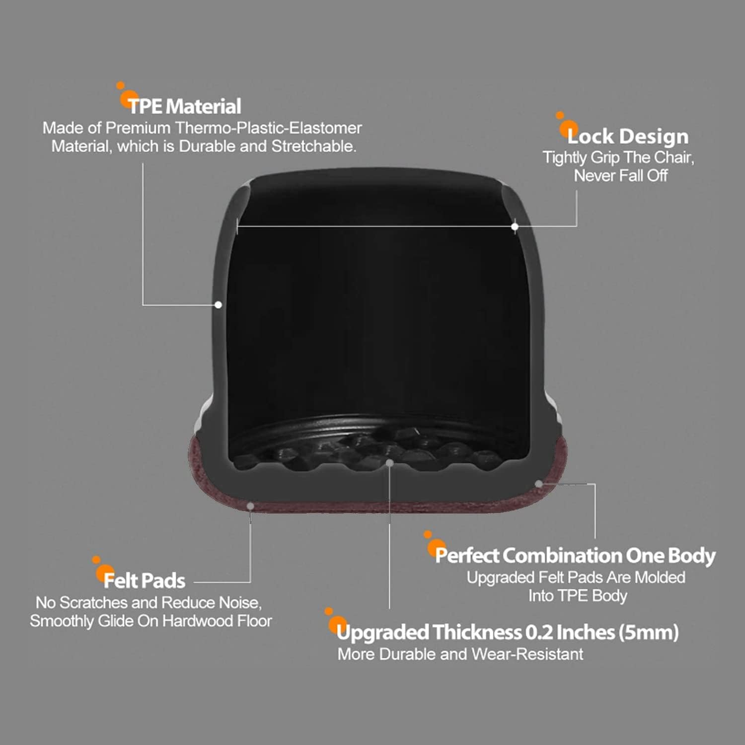 Ezprotekt 24 Pcs Small Black Silicone Chair Leg Floor Protectors for Hardwood Floor, Chair Leg Caps