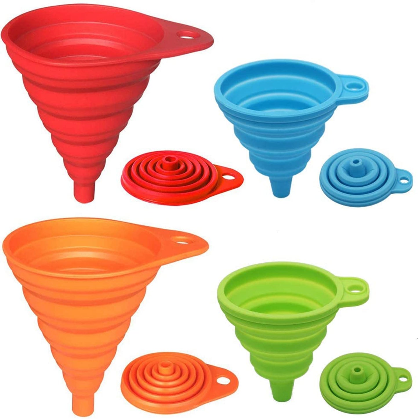 KongNai Kitchen Funnel Set 4 Pack, Small and Large, Kitchen Gadgets Accessories Foldable Silicone