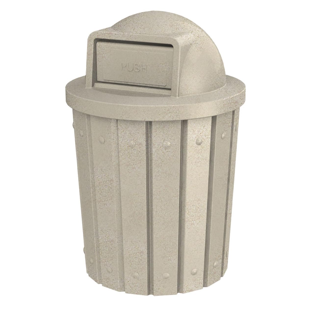 42 Gallon Slated Circle 100% Recycled Plastic Commercial Outdoor or Indoor Trash Can with Push Open