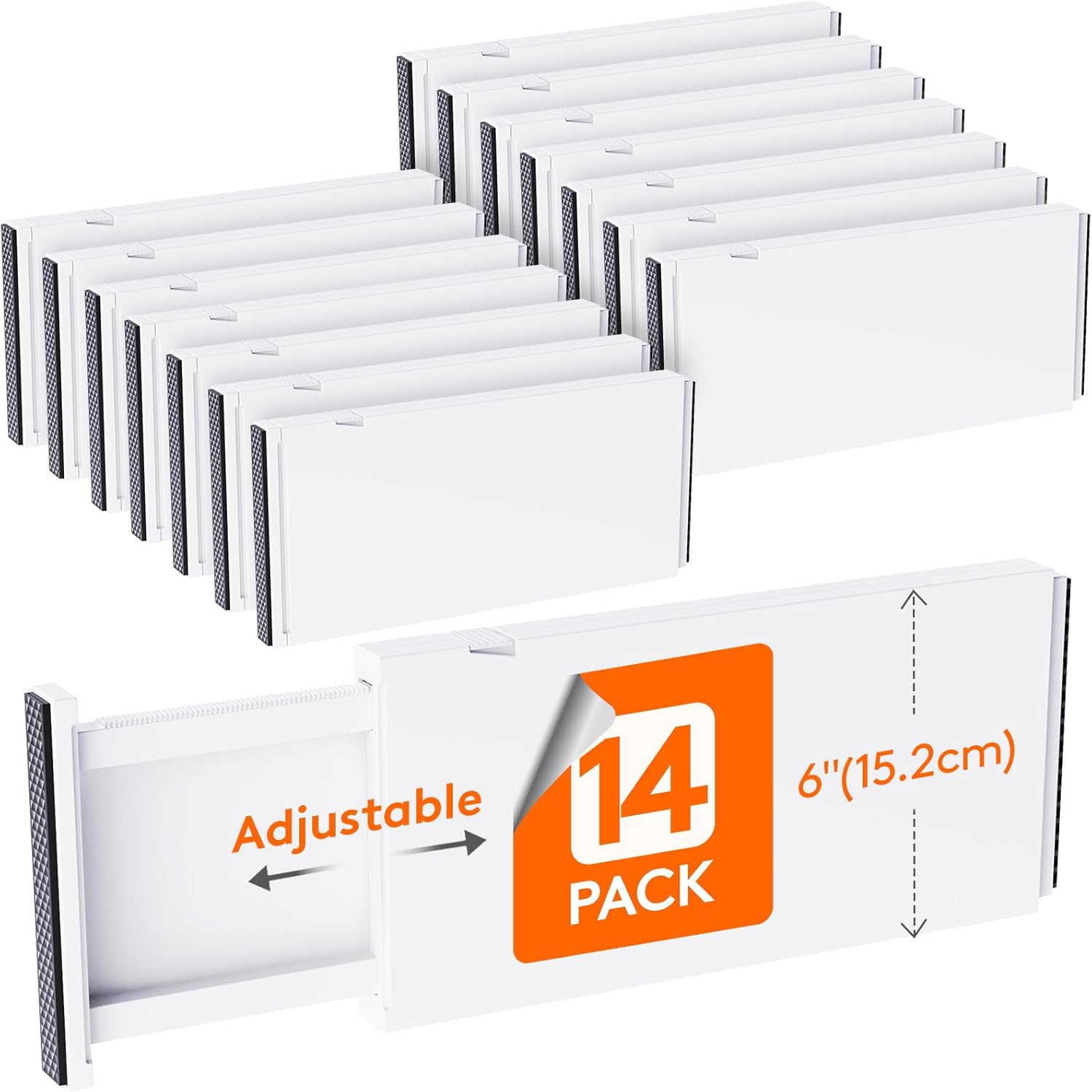 Lifewit 14 Pack Drawer Dividers Plastic 6" High, 13.5-22" Adjustable Drawer Organizers for Clothes