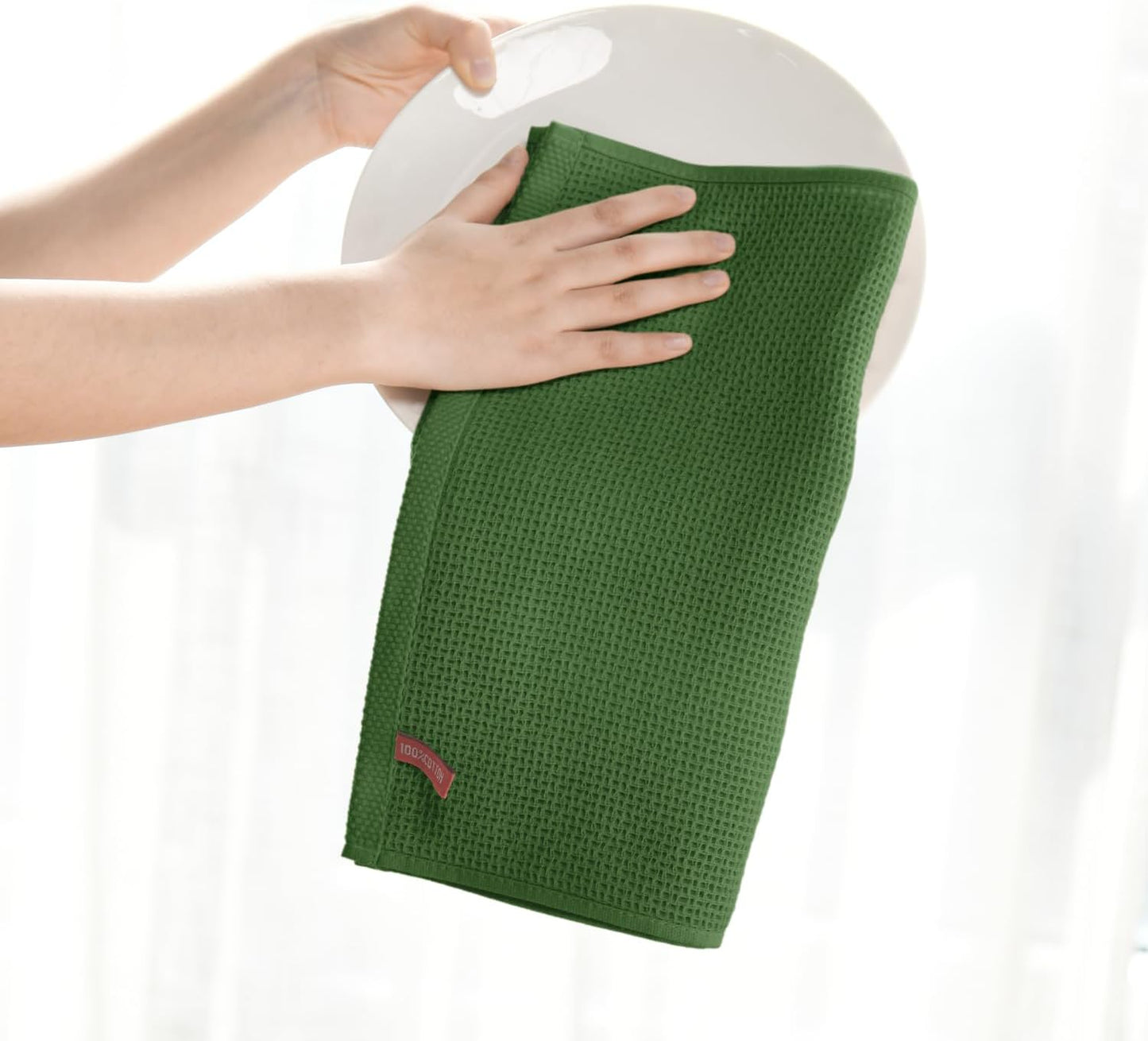 Artoid Mode 100% Cotton Olive Green Waffle Weave Kitchen Dish Cloths, 12x12 Inch Ultra Soft