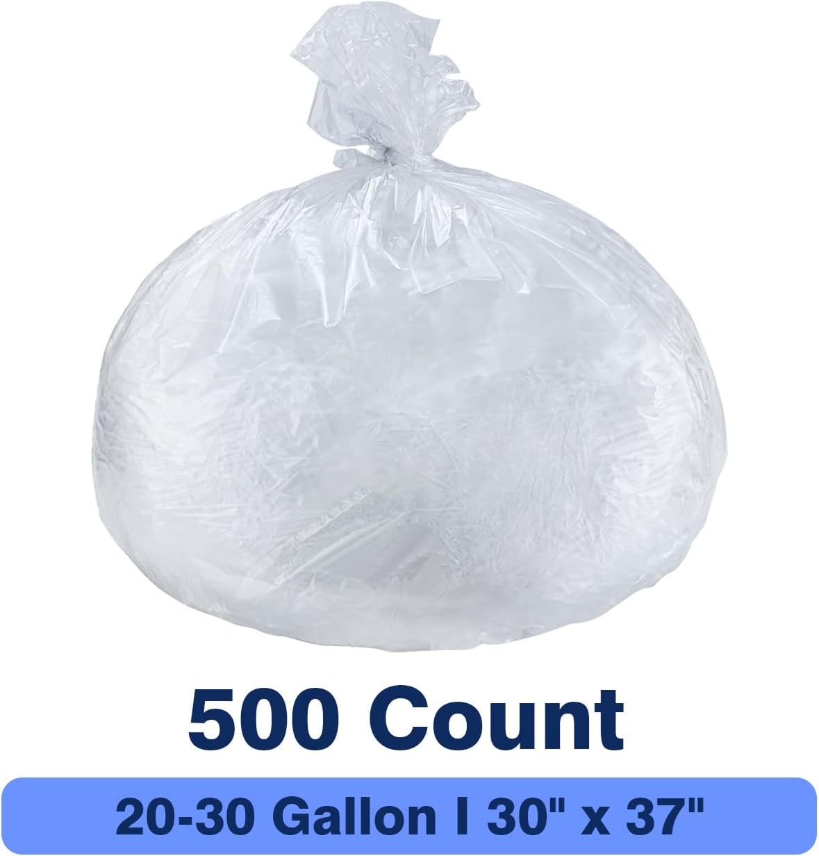 20-30 Gallon Trash Can Liners, 500 Count High Density Garbage Bags, 30'' x 37'', Clear, for