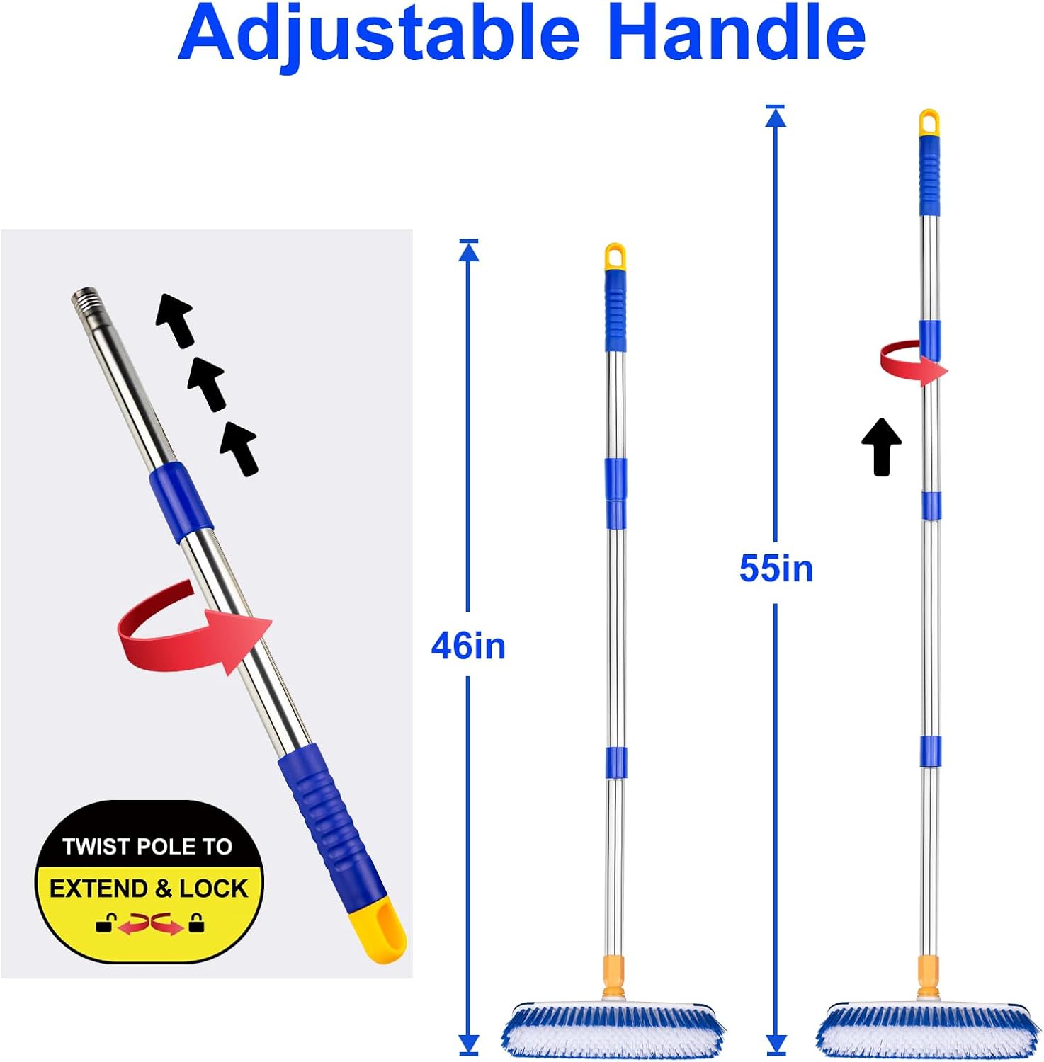 ITTAHO Floor Scrub Brush - 2 in 1 Deck Scrub Brush with Long Handle for Tile, Deck, Patio, Marble