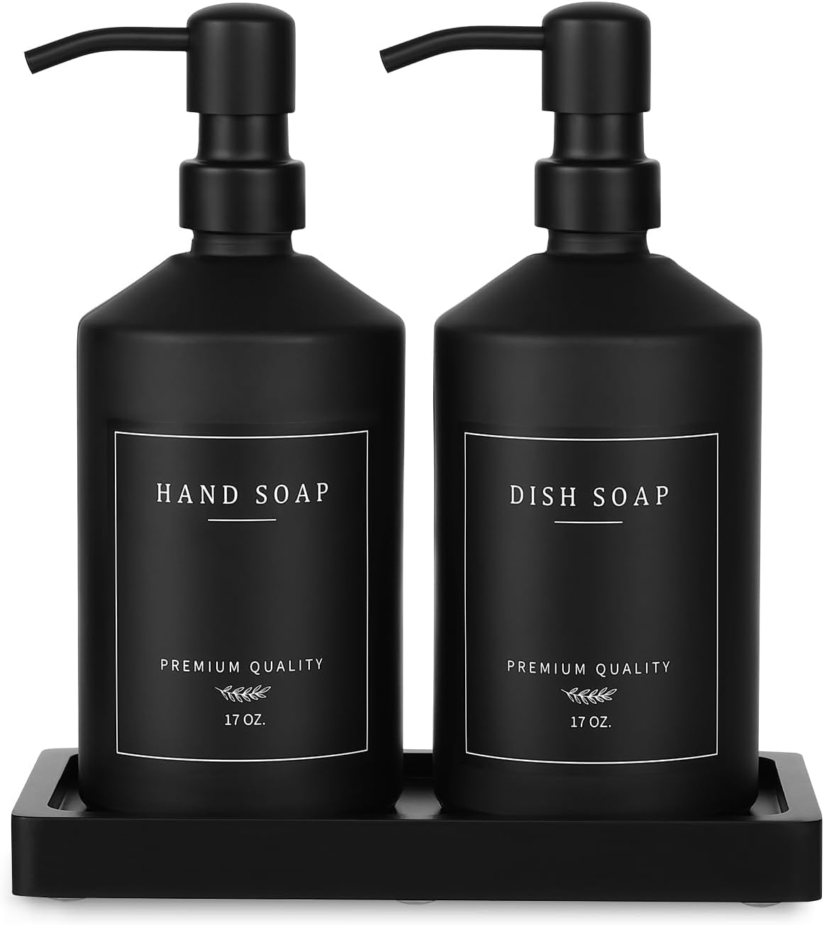 Matte Black Soap Dispenser Set, 17 OZ Hand and Dish Soap Dispenser Set, Bathroom Refillable Soap
